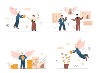 Investor supporting business plan and startup flat vector illustration isolated.
