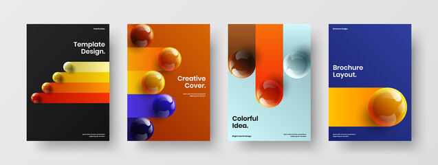 Unique realistic balls poster concept composition. Bright company identity A4 design vector illustration set.