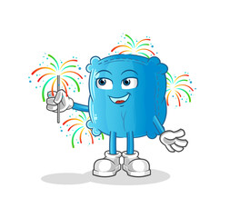 pillow with fireworks mascot. cartoon vector