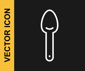 White line Spoon icon isolated on black background. Cooking utensil. Cutlery sign. Vector