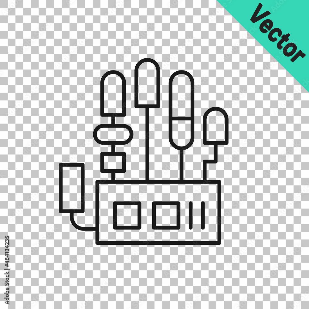 Poster black line mechanical robot hand icon isolated on transparent background. robotic arm symbol. techno