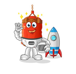 punching bag astronaut waving character. cartoon mascot vector