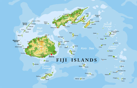 Fiji islands highly detailed physical map