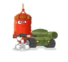 punching bag soldier with tank character. cartoon mascot vector