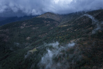 Cloudy landscape in the Valle del Ambroz. Extremadura. Spain.