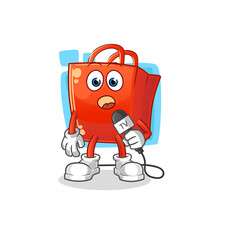 shopping bag tv reporter cartoon. cartoon mascot vector