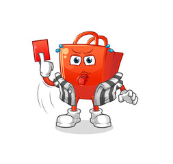 shopping bag referee with red card illustration. character vector