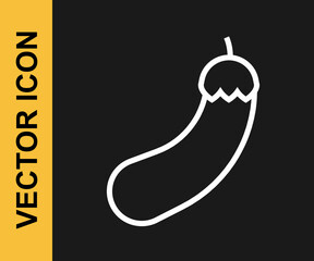 White line Eggplant icon isolated on black background. Vector
