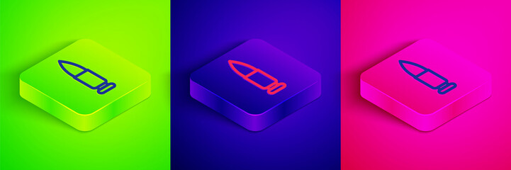 Isometric line Bullet icon isolated on green, blue and pink background. Square button. Vector