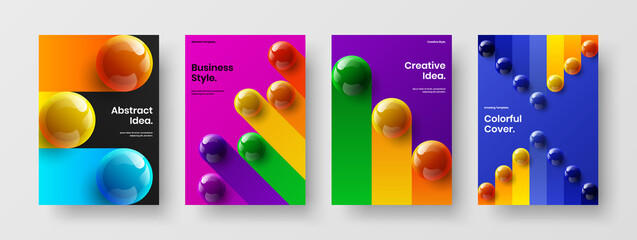 Abstract realistic balls corporate brochure concept composition. Clean leaflet vector design template bundle.