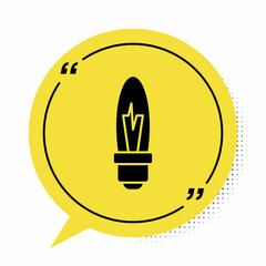 Black Light bulb with concept of idea icon isolated on white background. Energy and idea symbol. Inspiration concept. Yellow speech bubble symbol. Vector