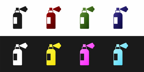 Set Pet shampoo icon isolated on black and white background. Pets care sign. Dog cleaning symbol. Vector
