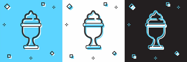 Set Ice cream in the bowl icon isolated on blue and white, black background. Sweet symbol. Vector