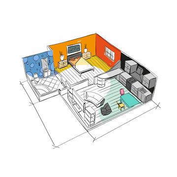 Interior sketch hand drawn. House plan, vector illustration
