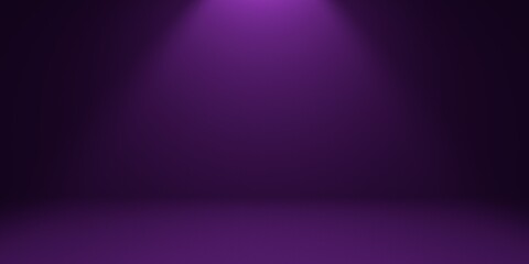 Purple empty background with studio spotlight on top in the form of a cone with darkened edges. 3d render