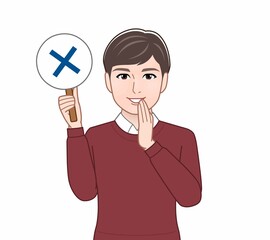 パネルを持って話す人