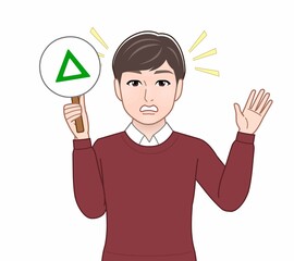 パネルを持って話す人