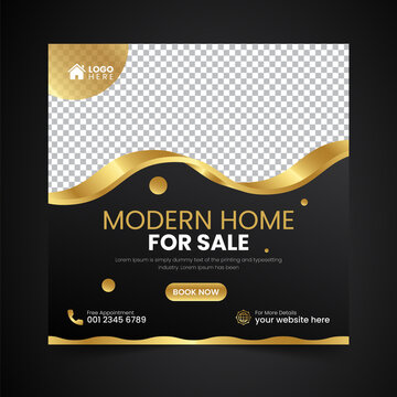Golden Luxurious Real Estate Property house Social Media Post Banner Squire Flyer Template Design