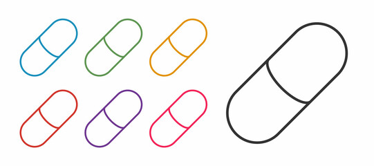 Set line Sleeping pill icon isolated on white background. Set icons colorful. Vector