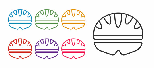 Set line Bicycle helmet icon isolated on white background. Extreme sport. Sport equipment. Set icons colorful. Vector