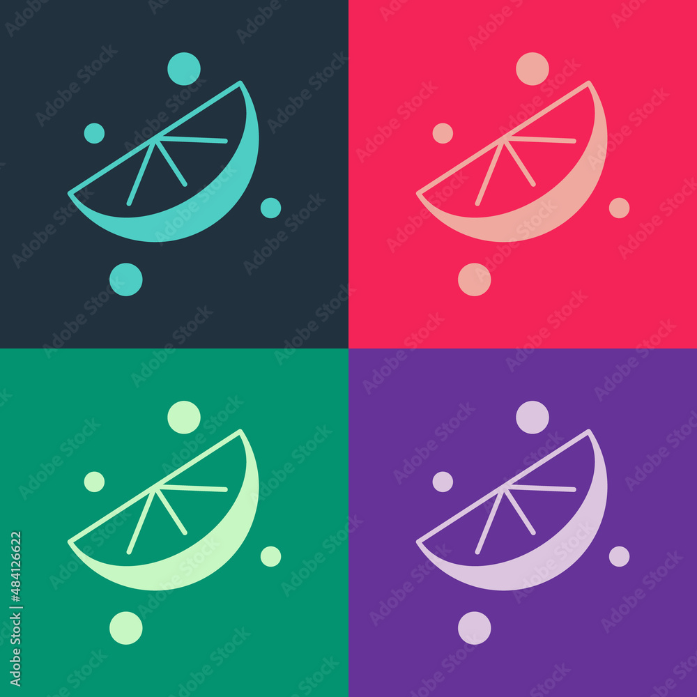 Poster pop art sliced lime icon isolated on color background. vector