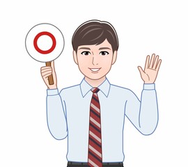 パネルを持って話す人