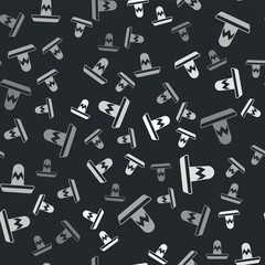 Grey Traditional mexican sombrero hat icon isolated seamless pattern on black background. Vector