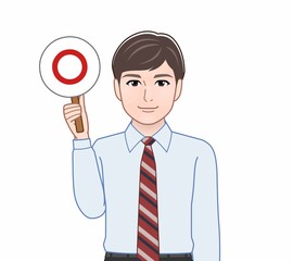 パネルを持って話す人