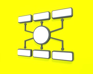 Infographics design template. Six components of one on yellow background. 3d render