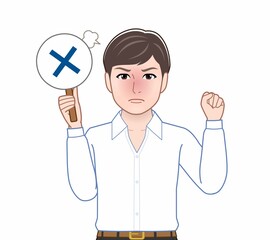 パネルを持って話す人