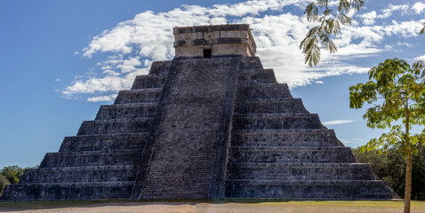 The famous Mayan pyramid and temple of Kukulkan in Chichen-Itza, one of the seven wonders of the...