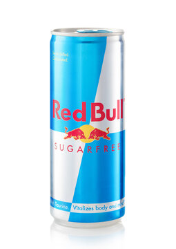 LONDON,UK - JANUARY 22, 2022: Sugar Free Red Bull Energy Drink on white background.