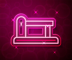 Glowing neon line Railway barrier icon isolated on red background. Vector