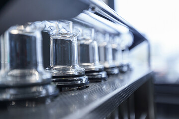 High-tech laboratory measuring equipment. Glass flasks. Medical laboratory.