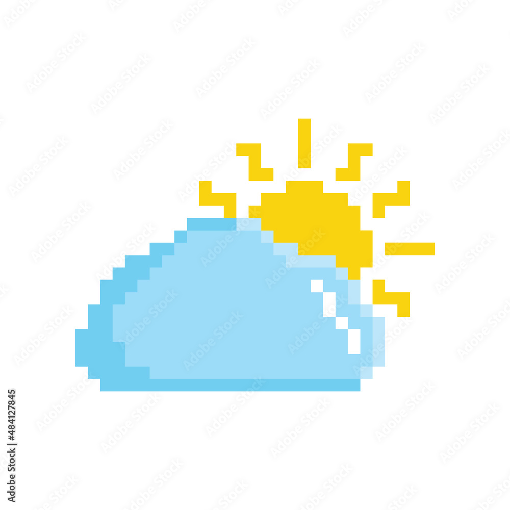Aufkleber pixel art sun and cloud weather vector icon pixel element for 8 bit game