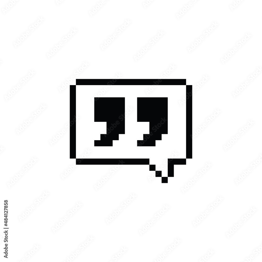 Poster pixel art  bubble chat with quote marks  vector  icon pixel element for 8 bit game