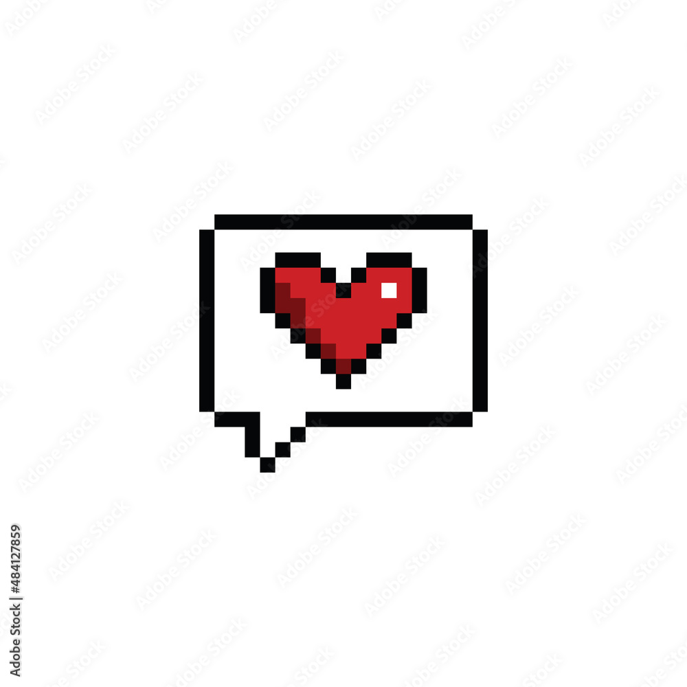 Poster pixel art vector game 8 bit icon pixel art chat with heart vector game 8 bit love icon