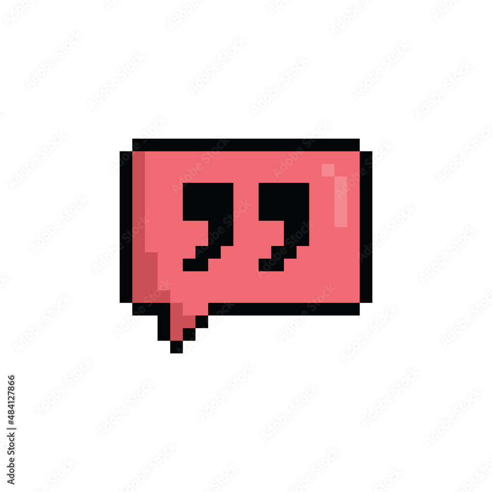 Poster pixel art bubble chat with quote marks vector icon pixel element for 8 bit game