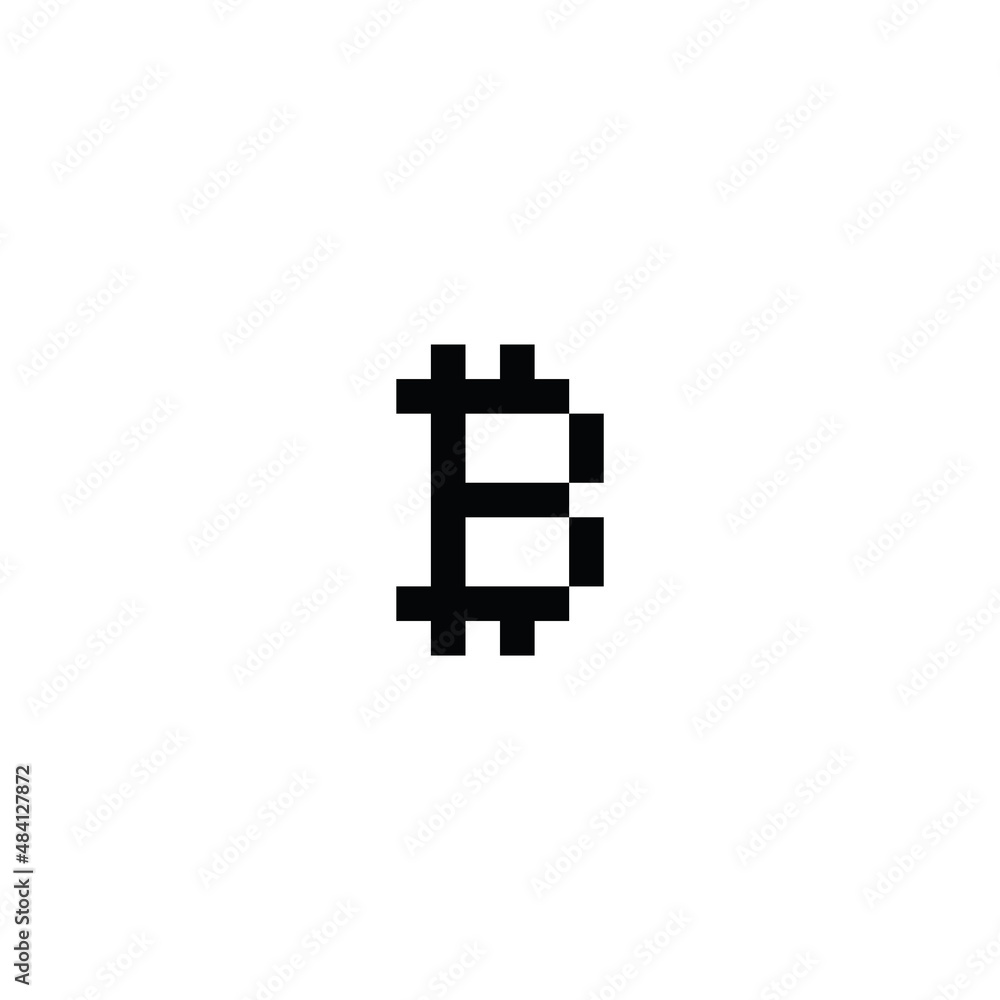 Aufkleber pixel art Bitcoin vector  icon golden coin pixel element for 8 bit game