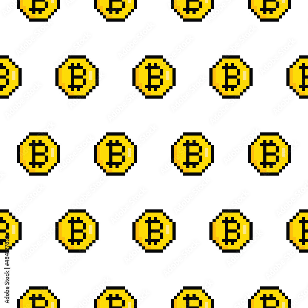 Aufkleber pixel bitcoin background seamless. bitcoin coin texture pattern vector