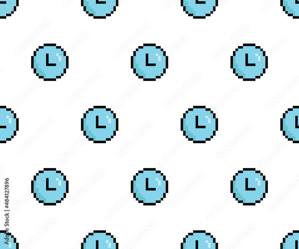 Poster pixel clock background seamless. time texture pattern vector