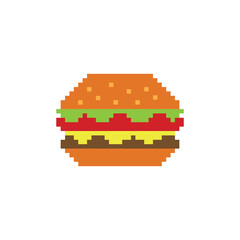 pixel art burger  vector game 8 bit fast food icon
