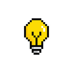 pixel art  Light bulb  vector game 8 bit lamp icon logo. Idea icon, thinking, solution concep © veronchick84