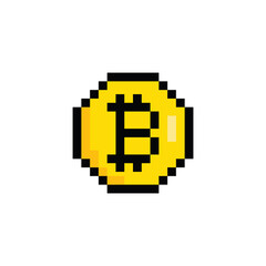 pixel art Bitcoin vector  icon golden coin pixel element for 8 bit game