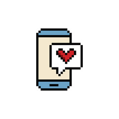 pixel art  smartphone and love message vector  icon pixel element for 8 bit game