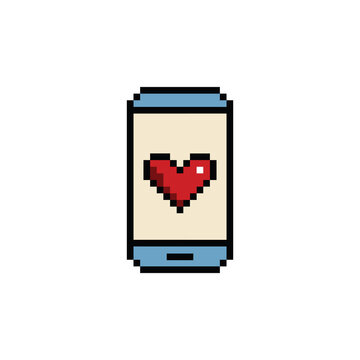 pixel art  smartphone and heart vector  icon smart phone pixel element for 8 bit game
