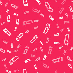 White line Hacksaw icon isolated seamless pattern on red background. Metal saw for wood and metal. Vector