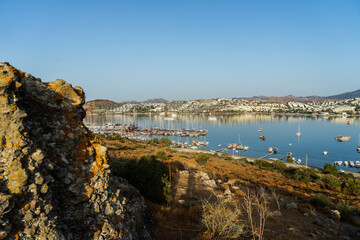 A magnificent landscape overlooking the bay and the parking of ships and boats near Bodrum, Turkey. - 484128472