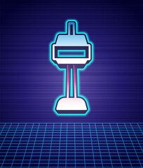 Obraz premium Retro style N Seoul tower in South Korea icon isolated futuristic landscape background. Seoul tower, Namsan tower in korea. 80s fashion party. Vector