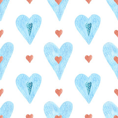 Scarlet and blue hearts on a white background. Symbol of love, background for a holiday, wedding.